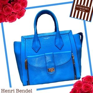 SOLD!! 💼 HENRI BENDEL Aqua Leather Rivington Tote